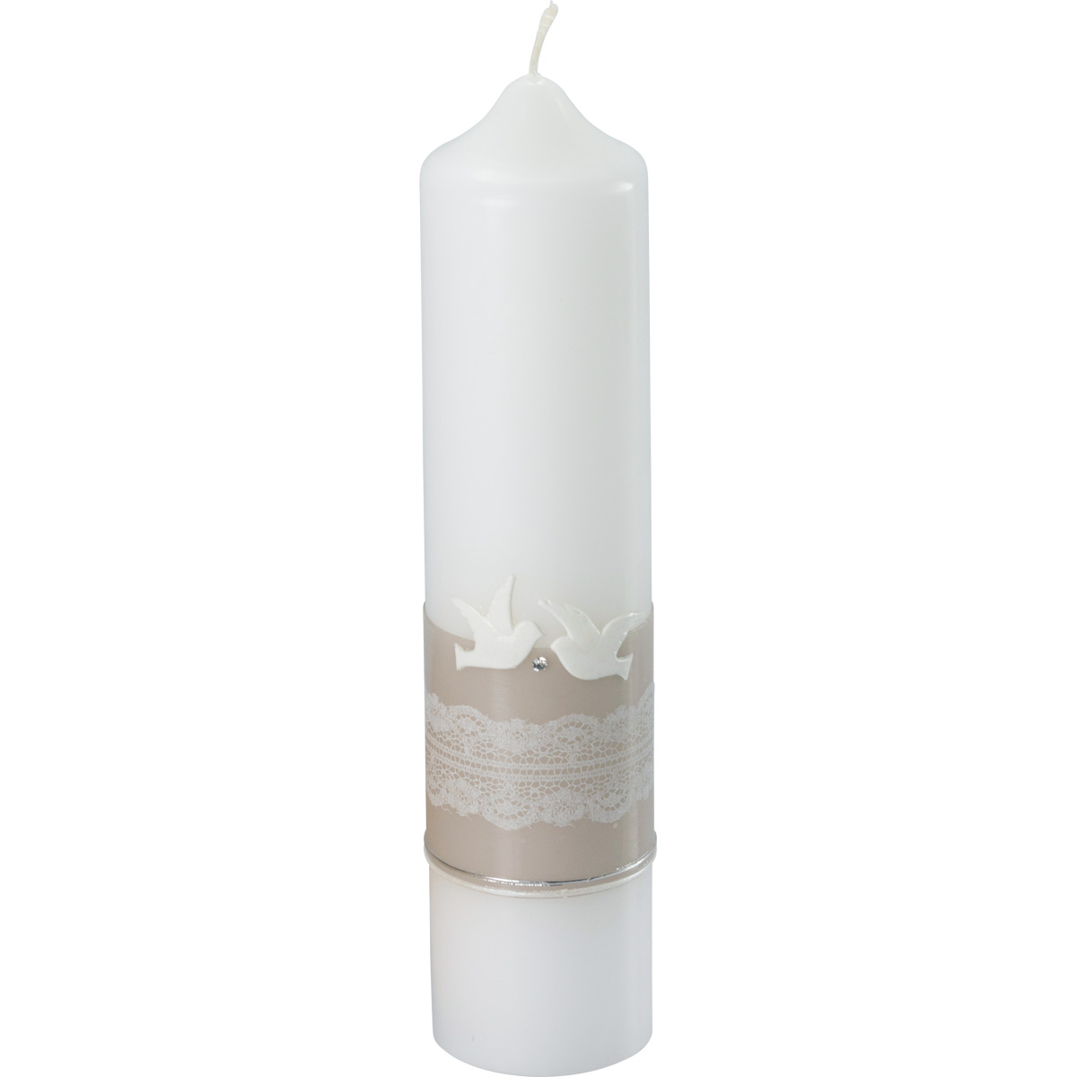 Hochzeitskerze, 5011, 265x60, Borte, Spitze, Tauben, sahara-silber