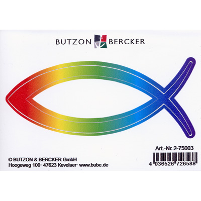 Autoaufkleber mit Fisch in Regenbogenfarben, ca. 9,5x4cm