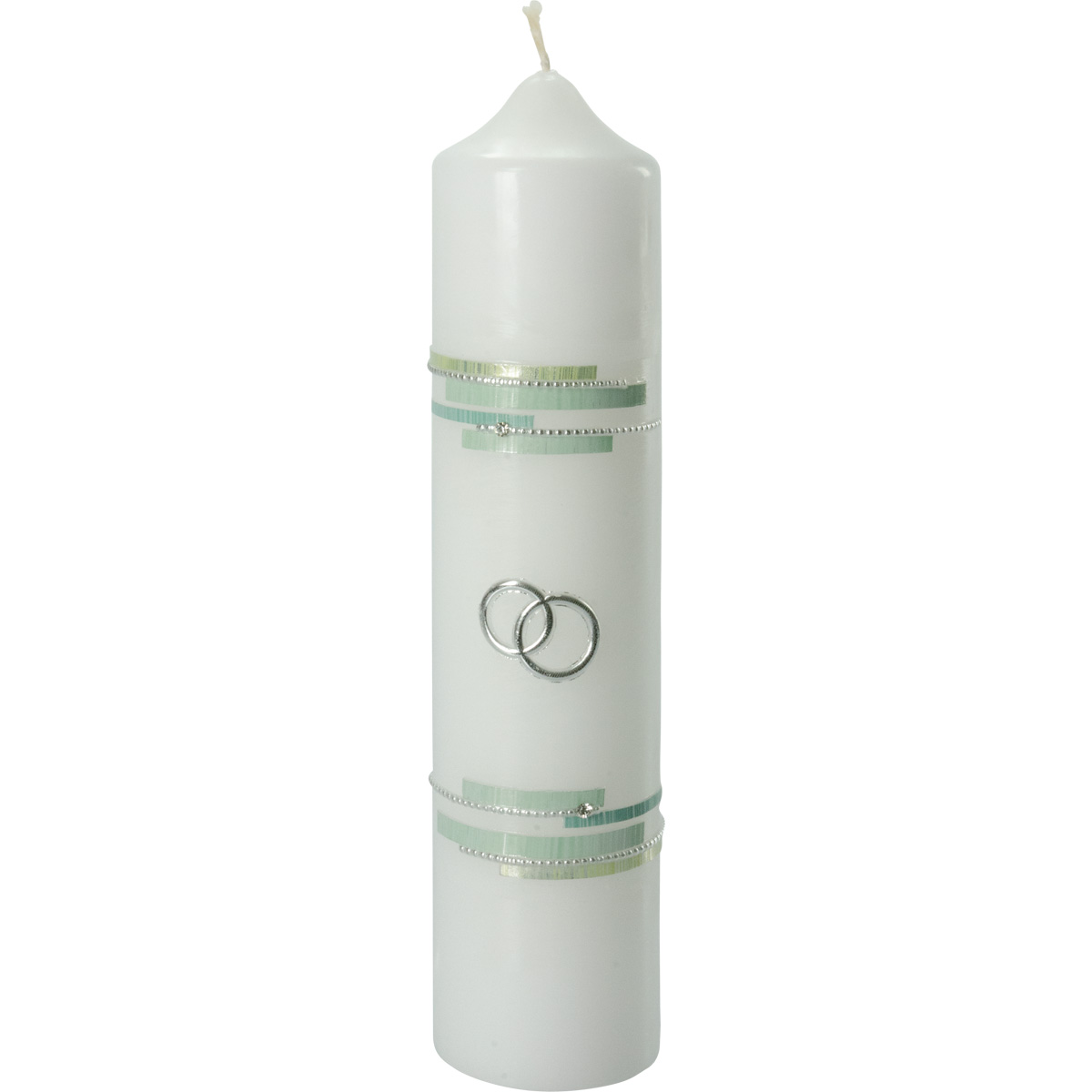 Hochzeitskerze, 5029, 265x60, Borten, Ringe, grün-silber