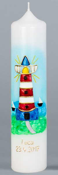 Kommuniontischkerze, Leuchtturm, 265x60, weiß, 4900