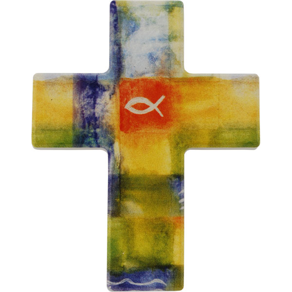 Holzkreuz, 810123, Fisch / Wasser, 9x7cm, Holz bedruckt