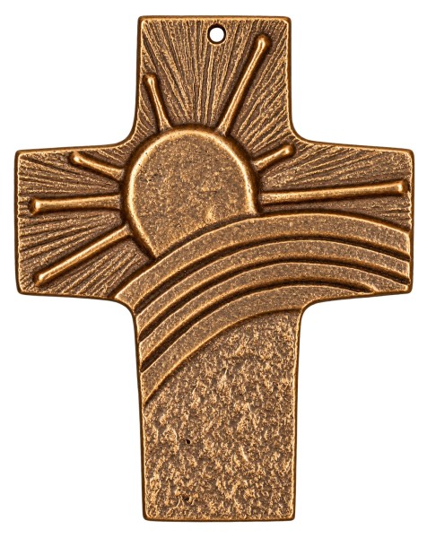 Bronzekreuz, Kommunionandenken, Sonne, Regenbogen, 2.142253, Höhe 9 cm