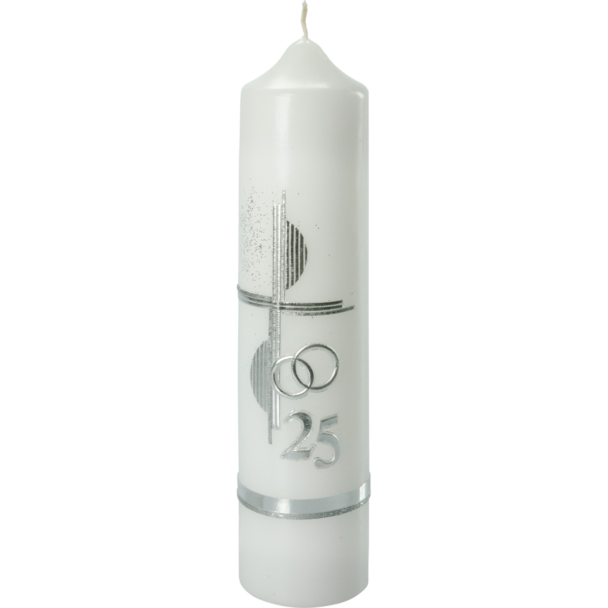 Silber-Hochzeitskerze, Kreuz, Ringe, -25-, Borte, 265x60, Nr.951S