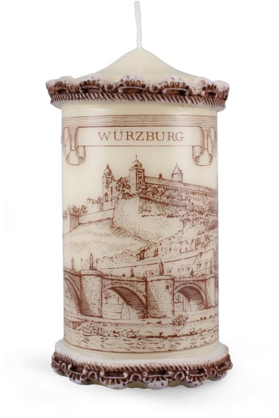 Städtestichkerze, Würzburg Kerze, 15 x 8 cm, Siebdruck, Wachszierrand